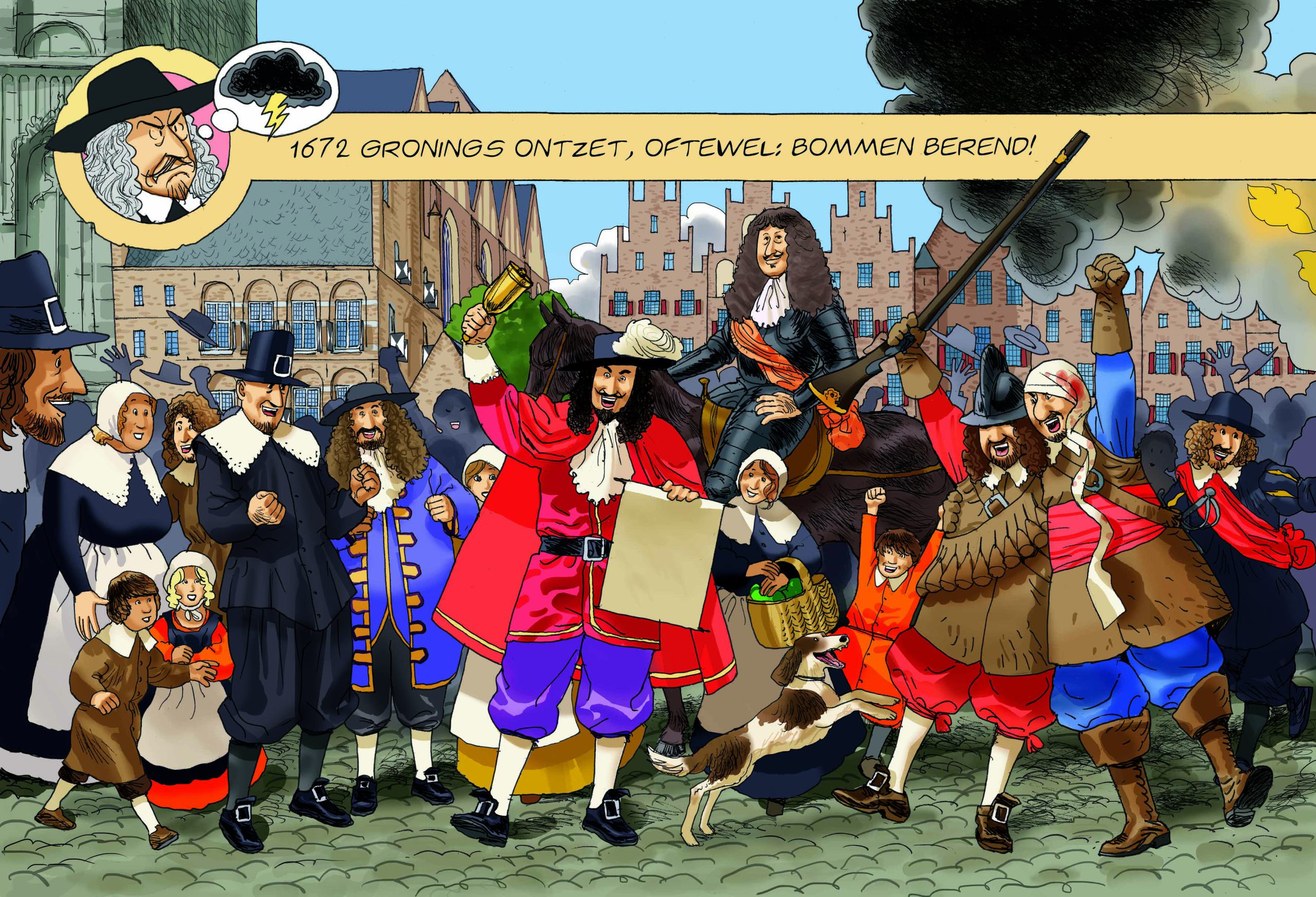 Strip over Groninger geschiedenis op Grote Markt, met Bommen Berend