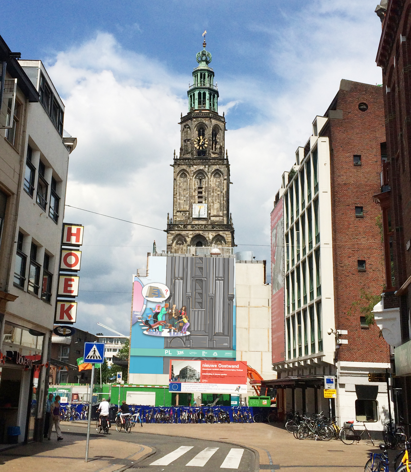 Vreemde tekening op blinde muur Vindicat op Grote Markt