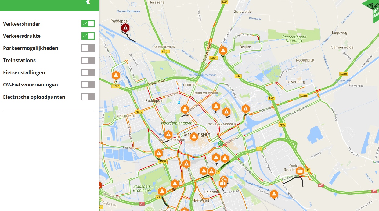Slimme Kaart brengt actuele verkeerssituatie Groningen in beeld