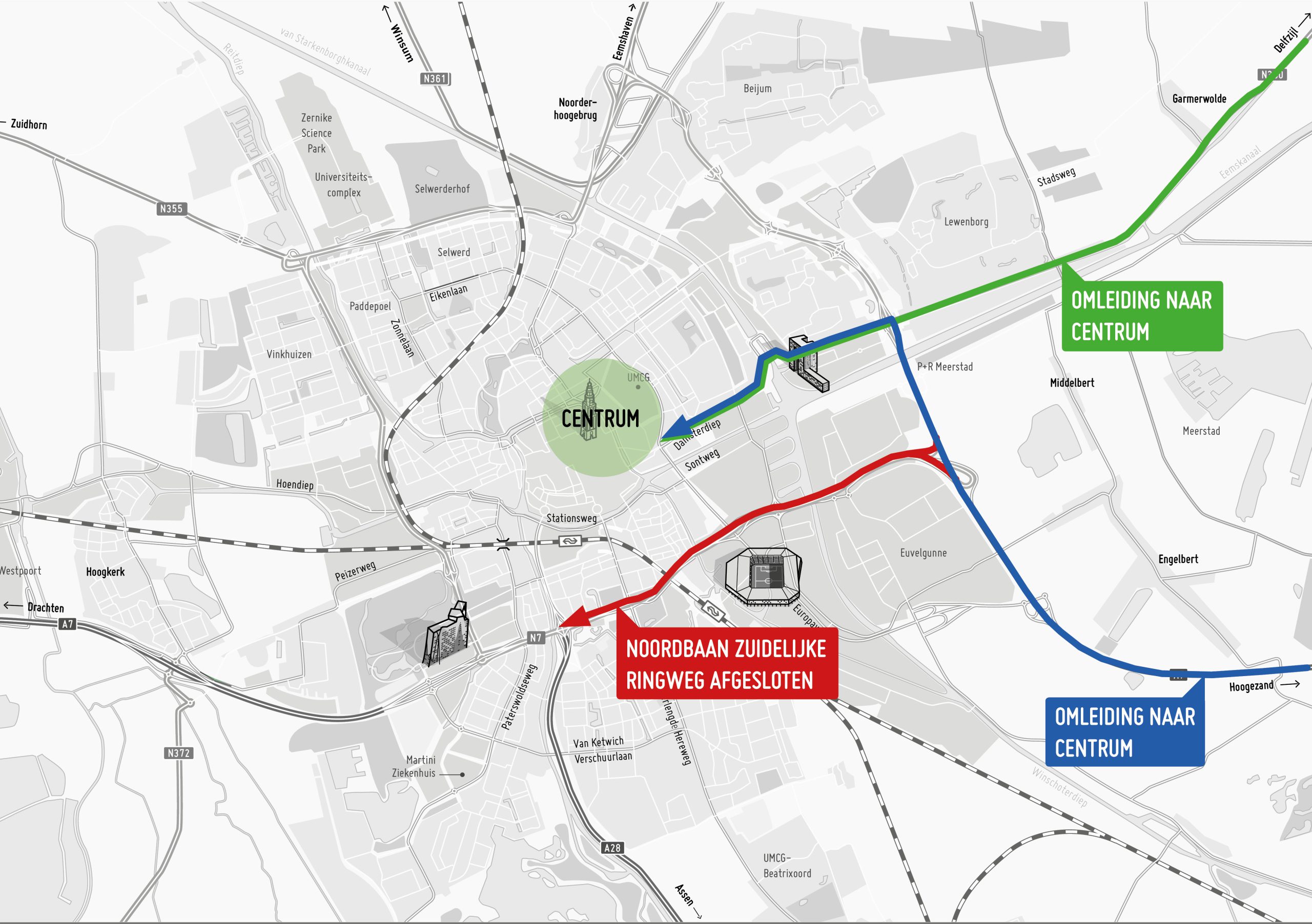 Vanaf vrijdagavond 6 tot maandag 9 juli afsluiting noordbaan zuidelijke ringweg