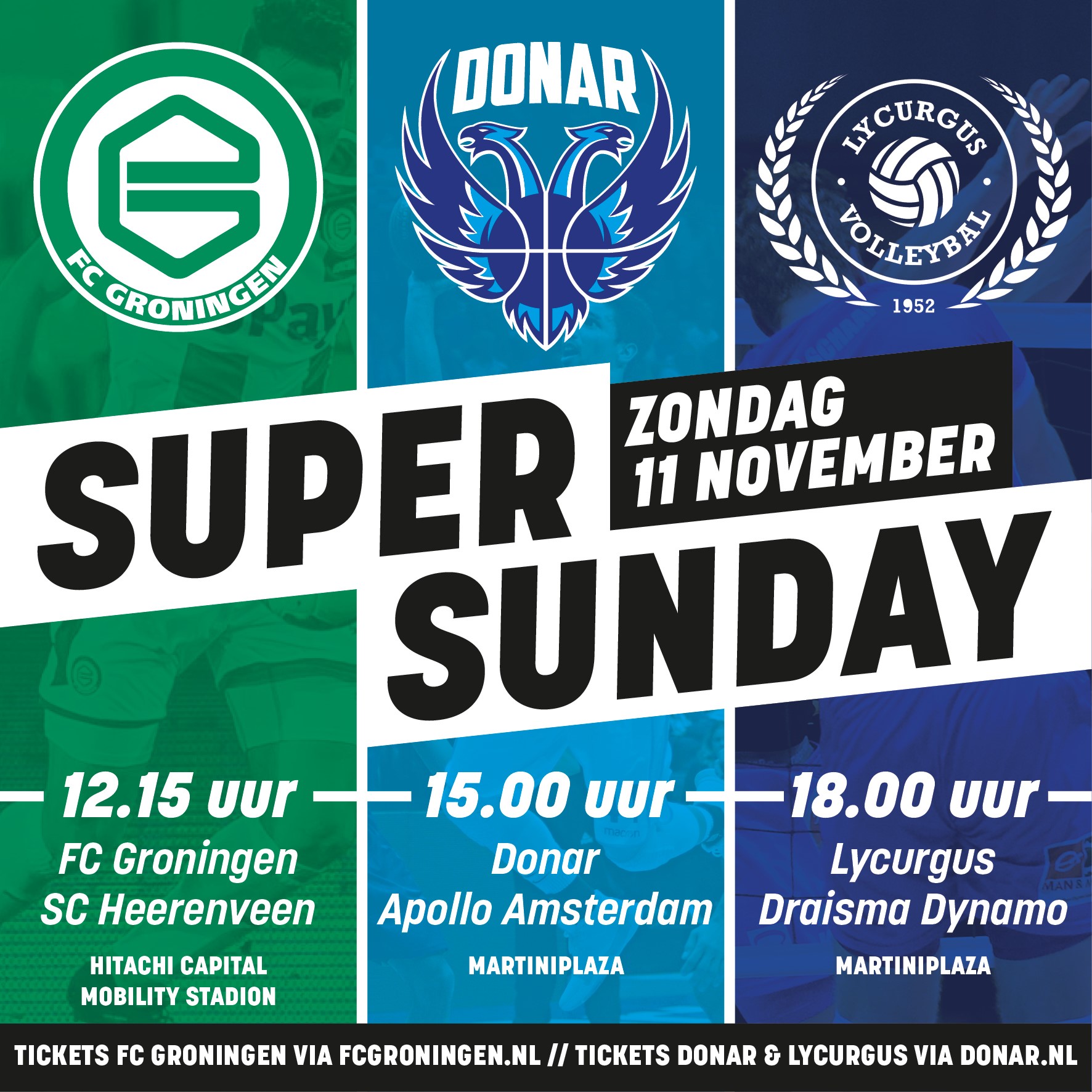 Super Sunday succesvol; zeges FC Groningen, Donar en Lycurgus