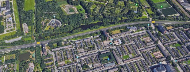 Fietspad langs noordelijke ringweg van Park Selwerd tot Iepenlaan