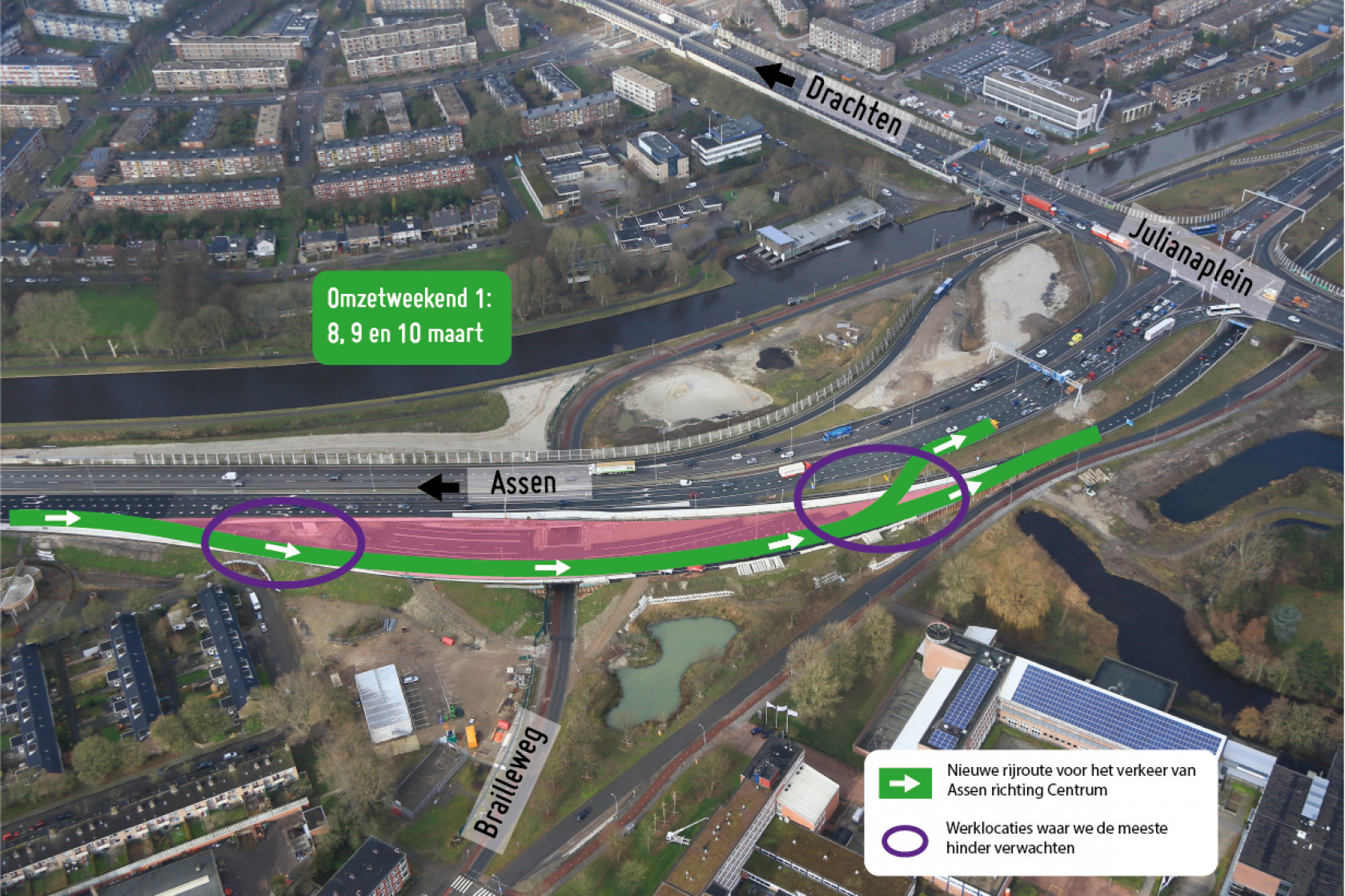 Verkeer op A28 richting Groningen komend weekend omgezet naar tijdelijk viaduct