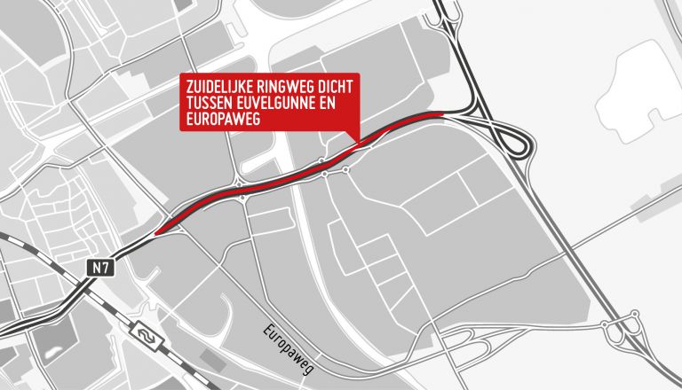 Gedeeltelijke afsluitingen zuidelijke ringweg tussen Europaweg en knooppunt Euvelgunne