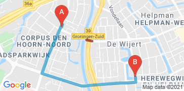 Omleidingsroute vanaf Corpus den Hoorn naar Groningen-Zuid.