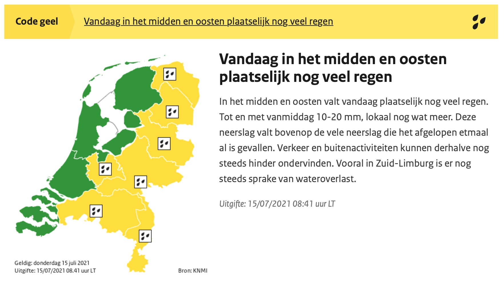 Tot donderdagavond code geel vanwege zware regen