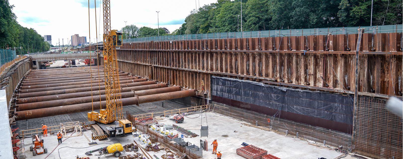 Bekijk de voortgang van de betonstort verdiepte ligging