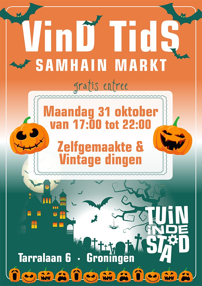 Vintagemarkt met zelfgemaakte spullen op 31 oktober