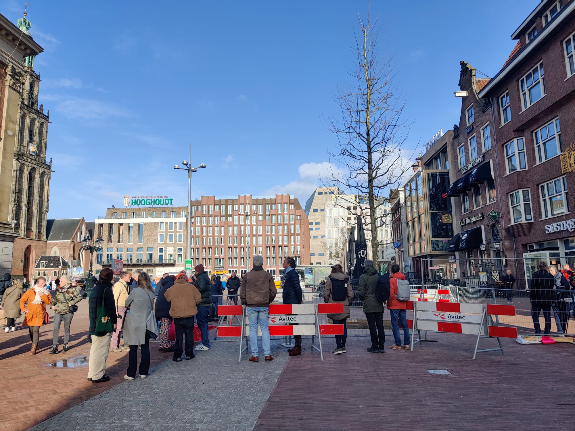 De eerste boom op de Grote Markt staat