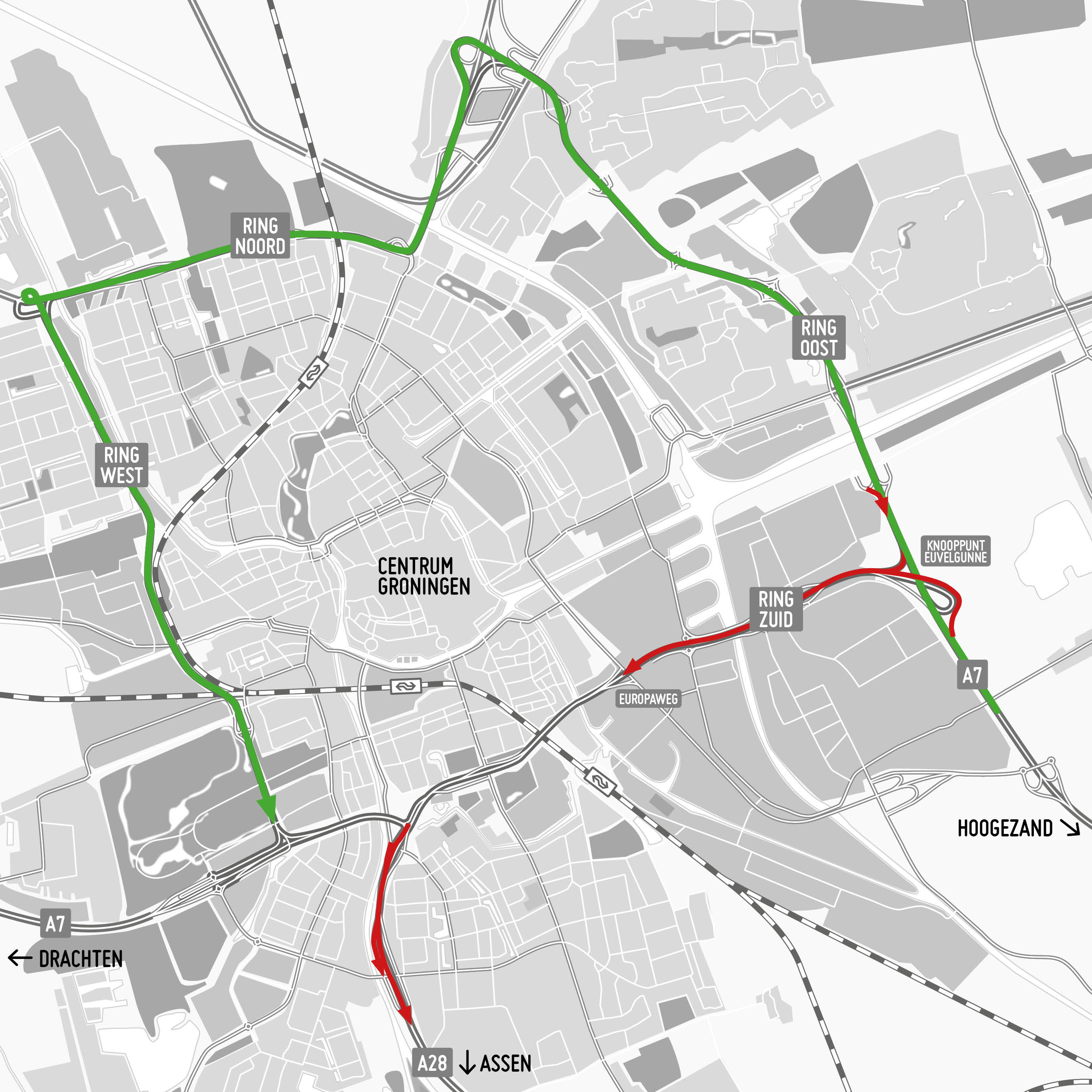 In rood de afsluiting van Ring Zuid