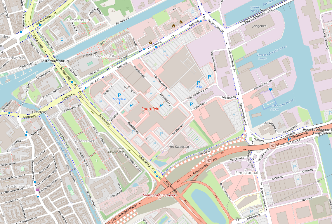 De huidige situatie bij Bornholmstraat, Sontweg en Sontplein. Bron: OpenStreetMap/Aanpak Ring Zuid