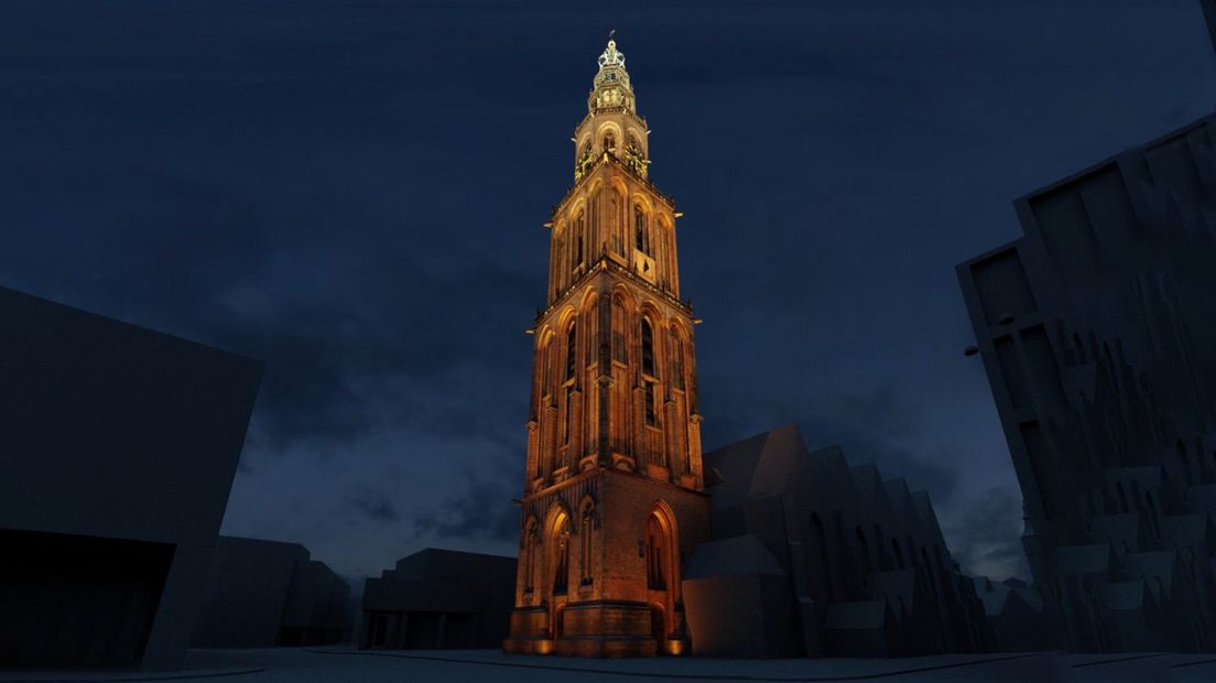 De nieuwe verlichting van de Martinitoren.
Bron: gemeente Groningen