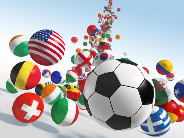 Falling soccer balls with flags of national teams
